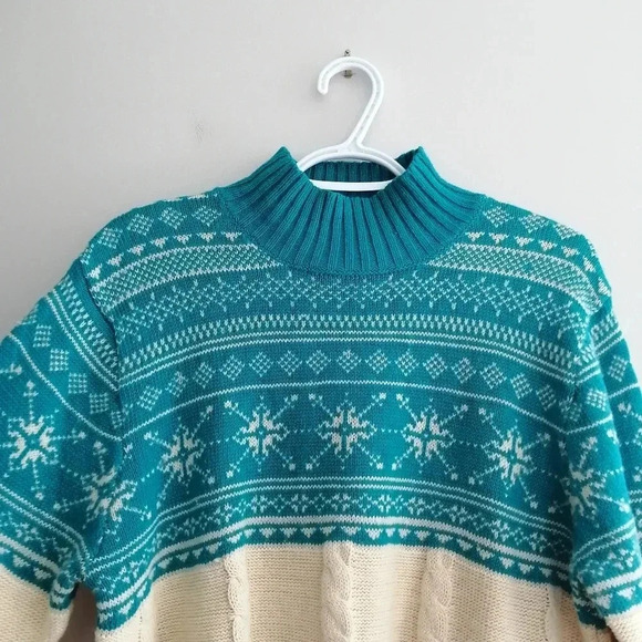 Vintage Fair Isle Fisherman Cable Knit Cotton Ramie Lambswool Sweater Medium - Picture 7 of 15